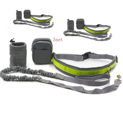Adjustable hands-free dog leash with waist bag in various colours