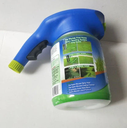Premium hydro-seeding system with spray head and liquid mousse for effortless lawn rejuvenation