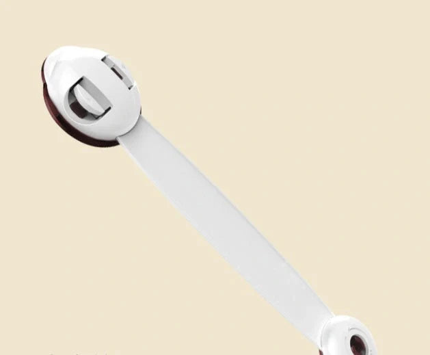 Baby safety lock in red, green, and brown with dual push-button switch and 360° rotation