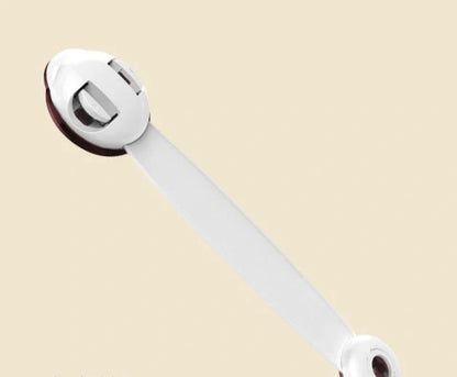 Baby safety lock in red, green, and brown with dual push-button switch and 360° rotation