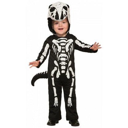 A realistic Halloween skeleton costume for children, featuring a detailed skeletal design and comfortable fit for spooky celebrations and imaginative play.