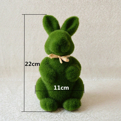 Moss-covered Easter bunny decoration made of foam and artificial grass turf, perfect for desktop or shelf display