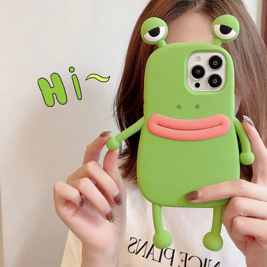 3D Cartoon Kawaii Silicone Phone Case for iPhone with cute frog design
