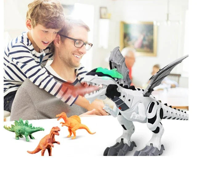 Roaming Robotic Dragon Toy with Lifelike Movement, Flashing Lights, Sounds, and Water Spray Effects