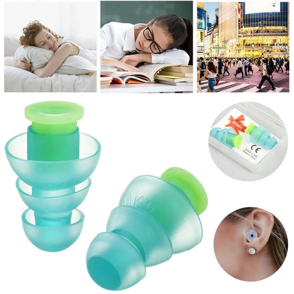 Premium silicone travel earplugs in light blue for noise reduction