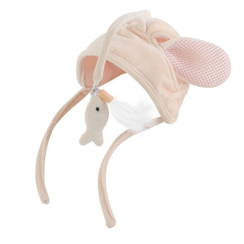 Adjustable head wearing feather funny cat stick toy for indoor play