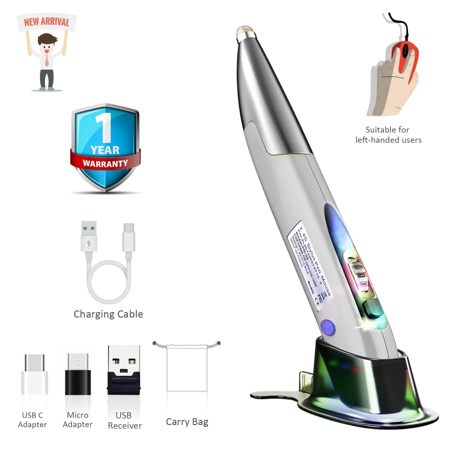 Ergonomic Wireless Vertical Pen Mouse with Adjustable DPI and Customisable Buttons for Seamless Computing