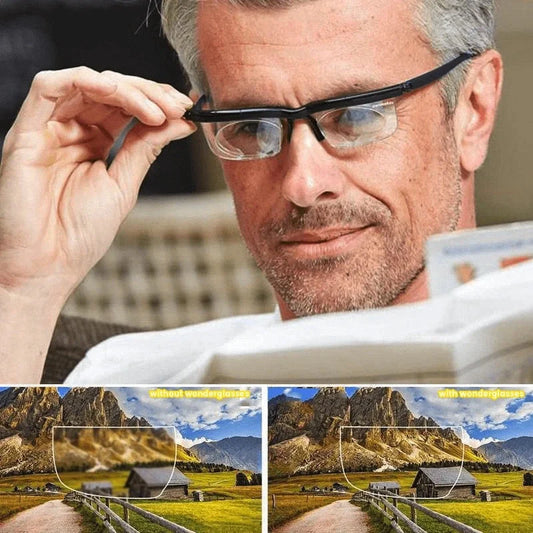 Adjustable Focus Sight Glasses with dial-controlled magnification for clear vision