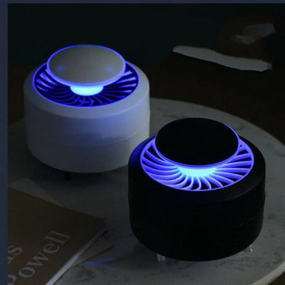 USB Electronic LED Mosquito Repellent Lamp in black and white, featuring escape-proof cage and removable tray