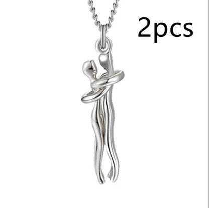 Stylish brass hugging couple necklace with minimalist design - a thoughtful Valentine's Day gift