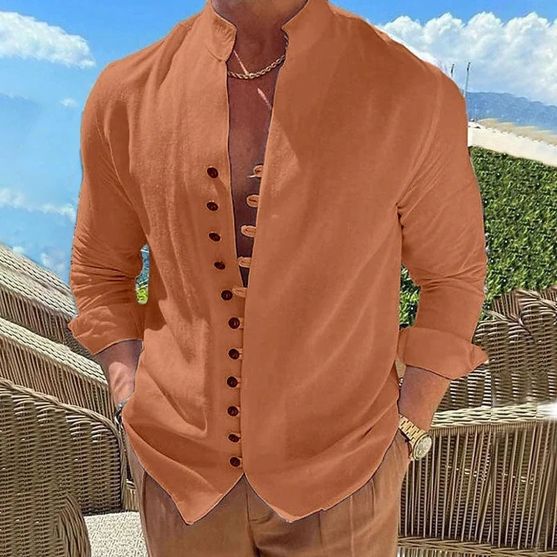 Cotton and linen loose long sleeve shirt in various colours