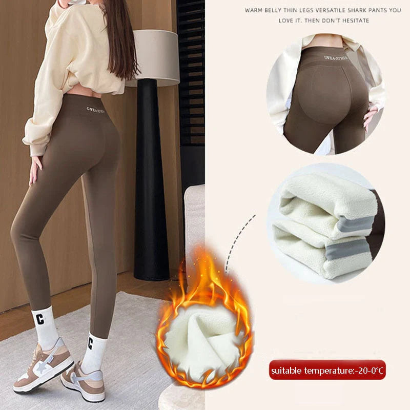 Winter fleece leggings with high waist and tummy control in black, grey, and brown