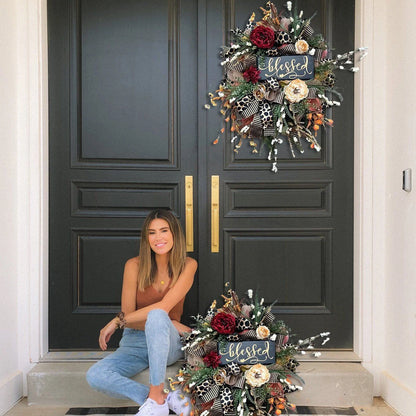 Cheetah print autumn wreath with gold and black bow for front door decoration