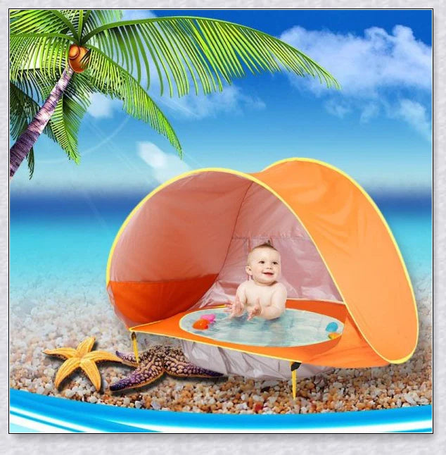 Waterproof baby beach tent with built-in wading pool for outdoor adventures and sun protection