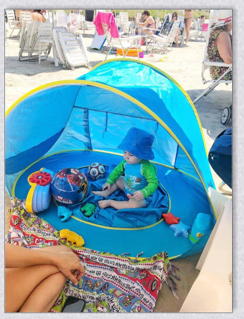Waterproof baby beach tent with built-in wading pool for outdoor adventures and sun protection