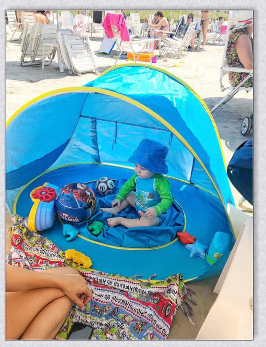 Waterproof baby beach tent with built-in wading pool for outdoor adventures and sun protection