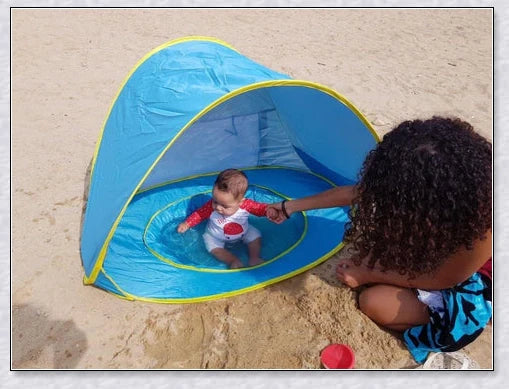 Waterproof baby beach tent with built-in wading pool for outdoor adventures and sun protection
