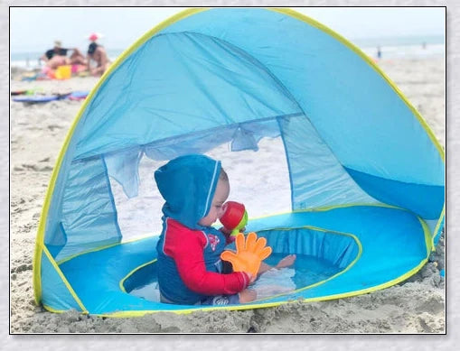 Waterproof baby beach tent with built-in wading pool for outdoor adventures and sun protection