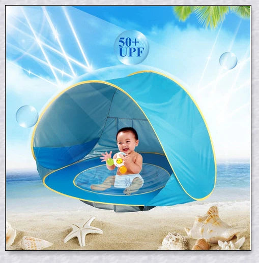 Waterproof baby beach tent with built-in wading pool for outdoor adventures and sun protection