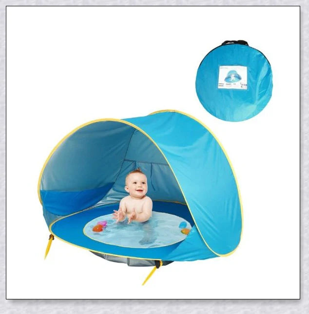 Waterproof baby beach tent with built-in wading pool for outdoor adventures and sun protection