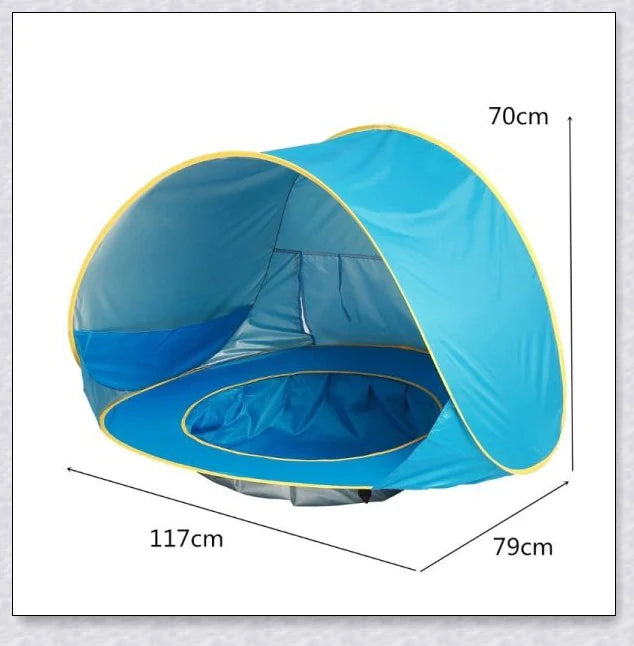 Waterproof baby beach tent with built-in wading pool for outdoor adventures and sun protection