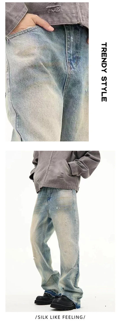 Loose Straight Leisure Jeans with a washed-out, vintage-inspired finish for men