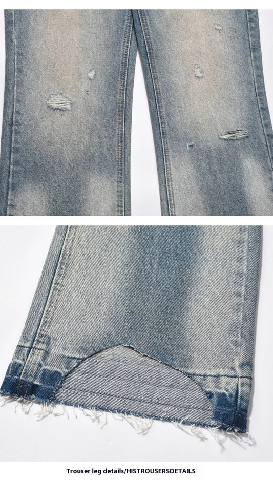 Loose Straight Leisure Jeans with a washed-out, vintage-inspired finish for men