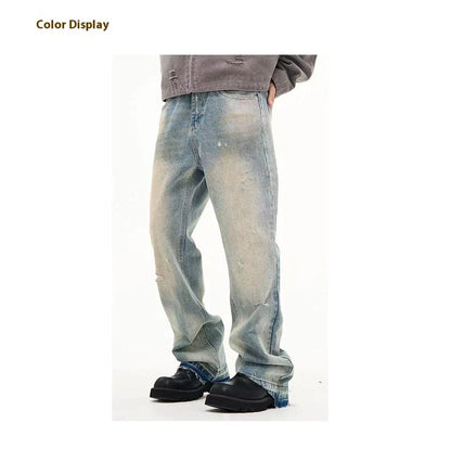 Loose Straight Leisure Jeans with a washed-out, vintage-inspired finish for men
