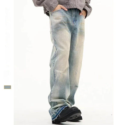 Loose Straight Leisure Jeans with a washed-out, vintage-inspired finish for men