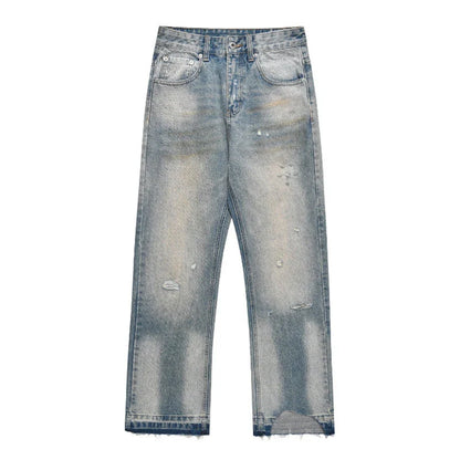 Loose Straight Leisure Jeans with a washed-out, vintage-inspired finish for men