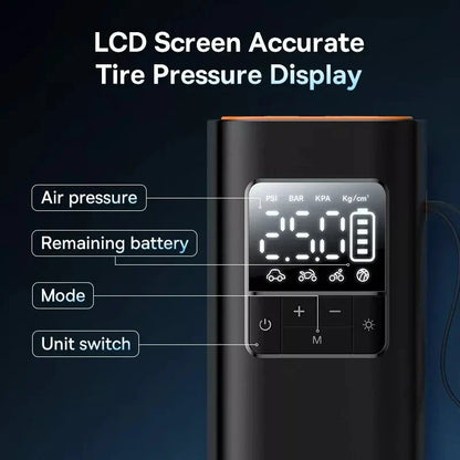 Portable Wireless Car Air Pump with 17-Cylinder Motor for Fast Inflation, Cordless Design, and Auto-Stop Function