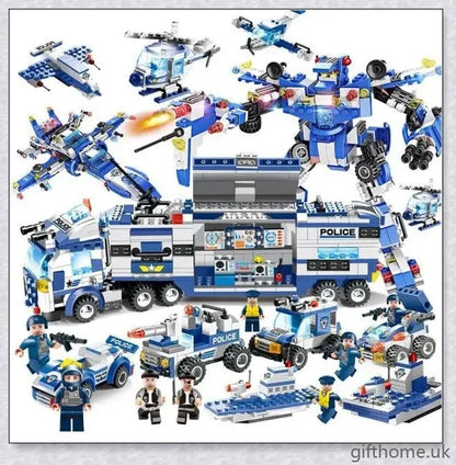 8-in-1 Building Block Set with Robot, Aircraft, Car, Police, and SWAT Transformations