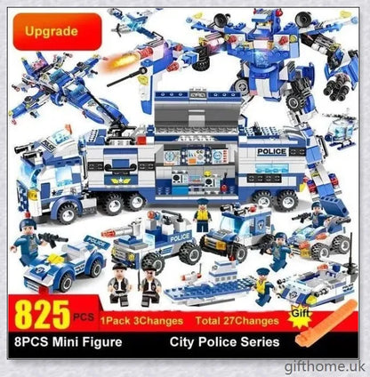 8-in-1 Building Block Set with Robot, Aircraft, Car, Police, and SWAT Transformations