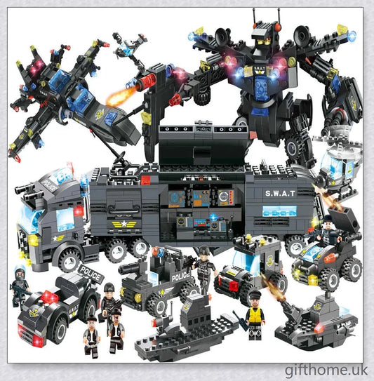 8-in-1 Building Block Set with Robot, Aircraft, Car, Police, and SWAT Transformations