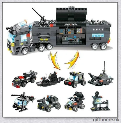8-in-1 Building Block Set with Robot, Aircraft, Car, Police, and SWAT Transformations