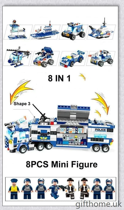 8-in-1 Building Block Set with Robot, Aircraft, Car, Police, and SWAT Transformations