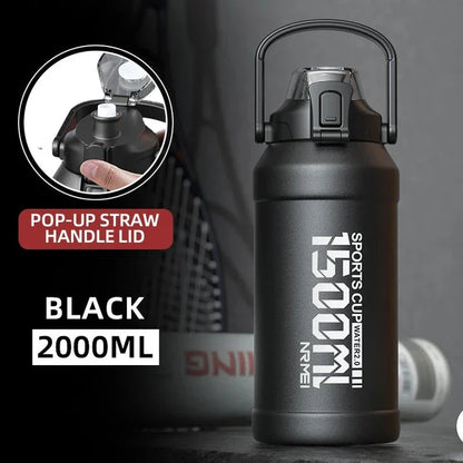 Insulated stainless steel water bottle with removable straw, designed for hydration and convenience in the UK