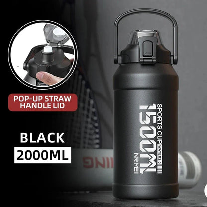 Insulated stainless steel water bottle with removable straw, designed for hydration and convenience in the UK