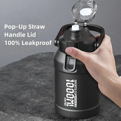 Insulated stainless steel water bottle with removable straw, designed for hydration and convenience in the UK
