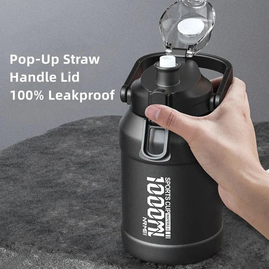 Insulated stainless steel water bottle with removable straw, designed for hydration and convenience in the UK