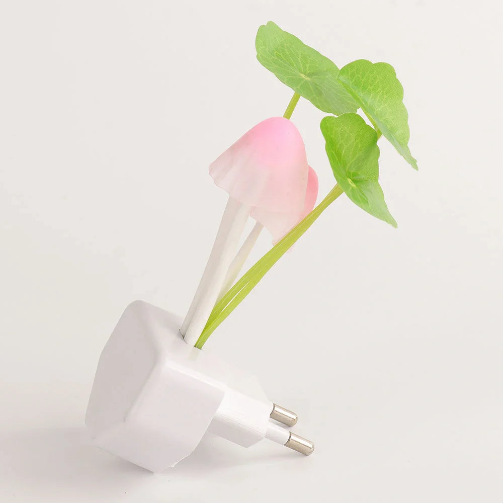 Colour-changing LED Mushroom Light with sensor in white ceramic pot