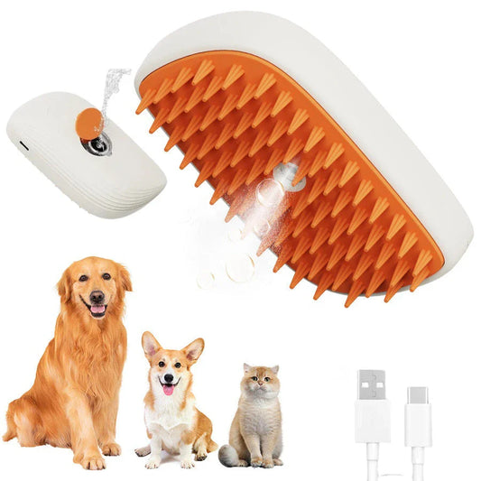 USB Rechargeable Pet Grooming Brush with Gentle Steam, Massage, and Detangling Functions for Cats