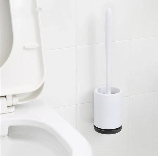 High-quality toilet brush with soft, decontaminated TPR bristles, ergonomic handle, and versatile floor-standing or wall-mounted design.