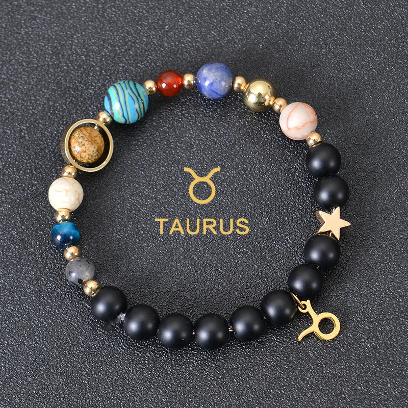 Frosted Stone Beaded Zodiac Bracelet featuring detailed zodiac signs on natural stone beads