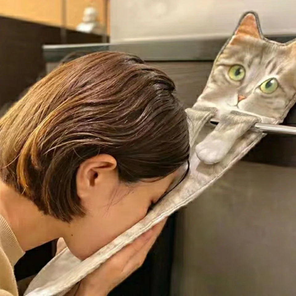 Cat-shaped hand towels in various colors for bathroom and kitchen use