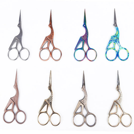 Elegant stainless steel crane embroidery scissors in various colors