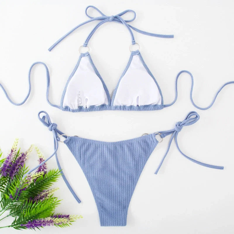 Women's bandage style bikini set with side tie detail in various colours