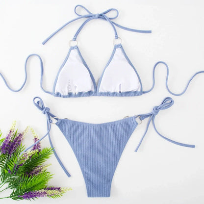 Women's bandage style bikini set with side tie detail in various colours