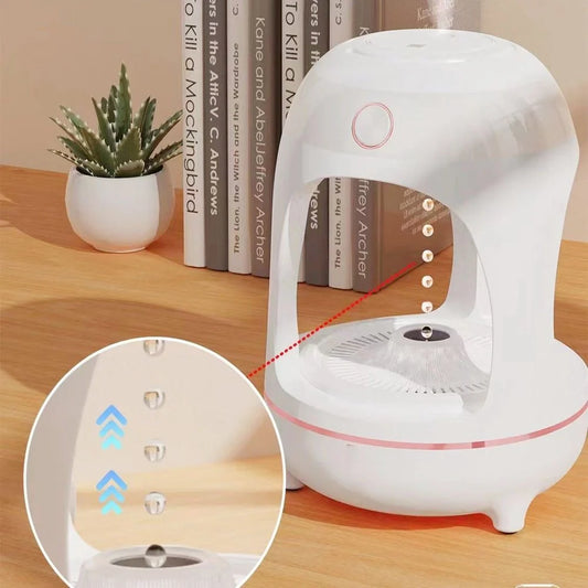 Levitating Water Drops Humidifier with LED night light on a desk