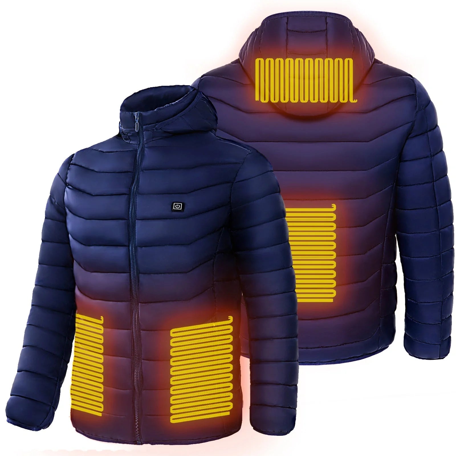 Men's electric heated puffer jacket for skiing with insulated hood